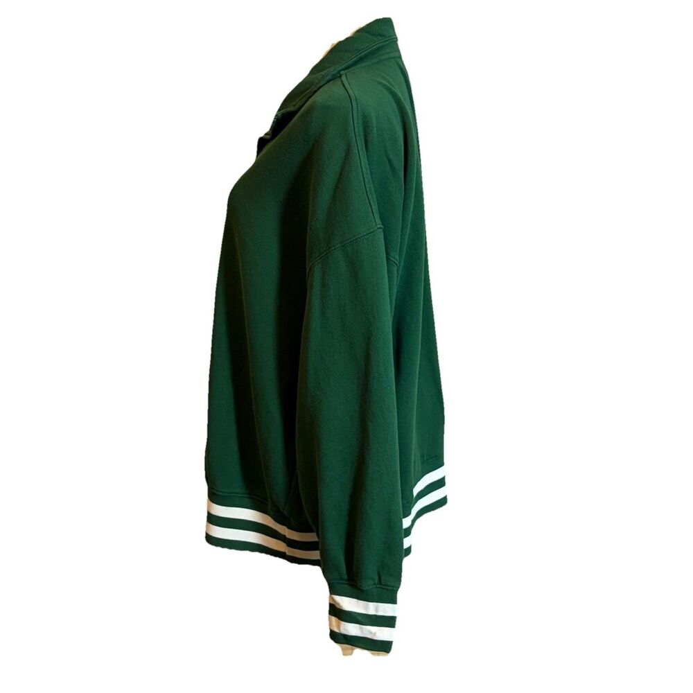 Old Navy Women’s XL Green/White 1/4 Zip Mock Neck Sweatshirt Y2K Rugby